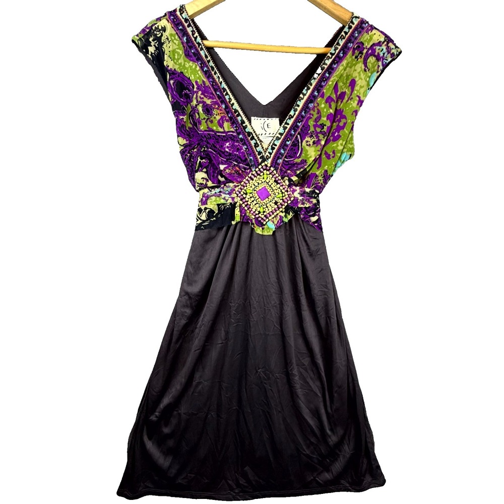 Ice A Line Dress Womens 8 Dopamine 90s Stretch Belted Beaded Maximalist